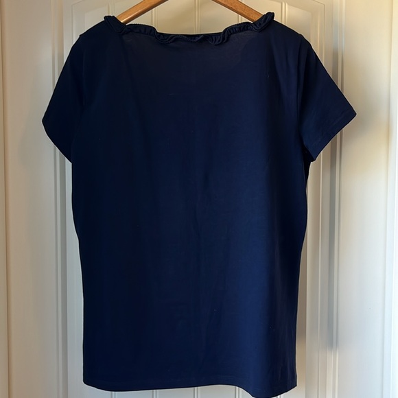Talbots navy tee shirt with ruffle neckline - Picture 3 of 3